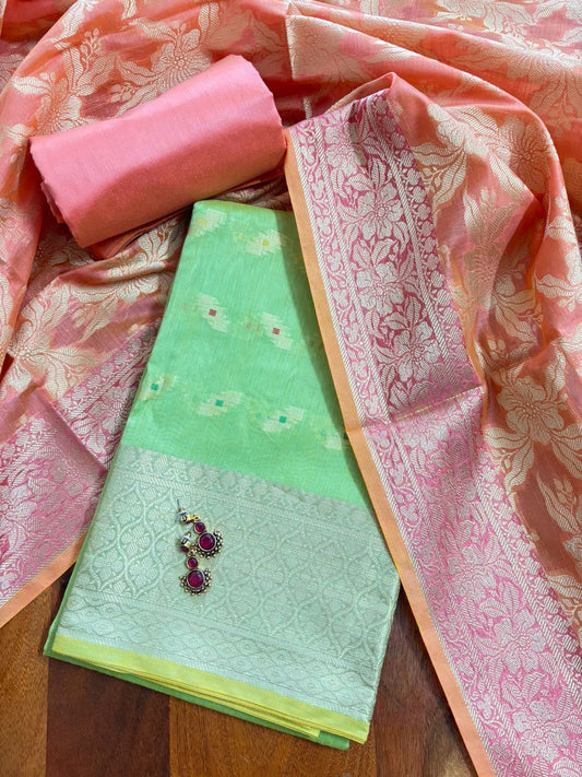 Green & Pink Chanderi Silk